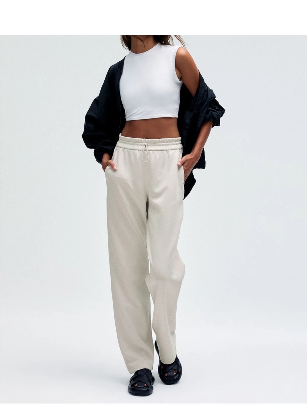 Lululemon Softstreme bone high-rise pants elastic waistband adjustable shockcord